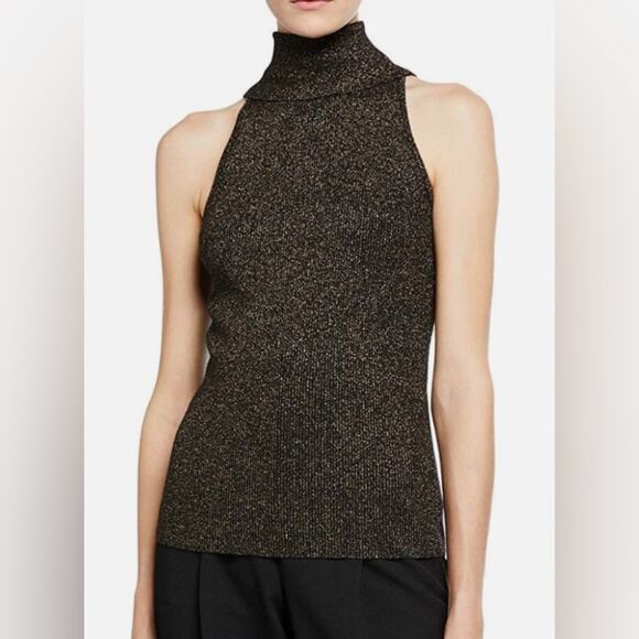 A.L.C. Susanna Metallic Sleeveless Turtleneck Top gold wool blend size large - Picture 1 of 11